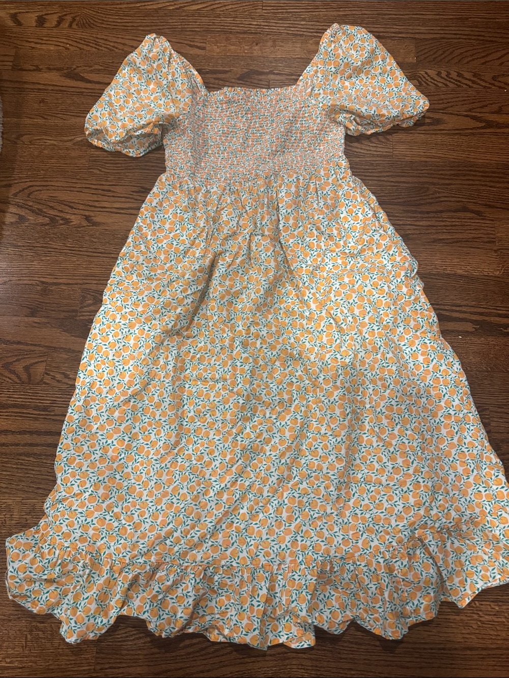 J Crew Peaches Print Midi/Maxi Dress  100% Cotton with Pockets Size Medium
